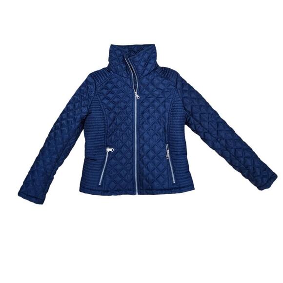 Quilted Winter Coat Jacket Marc New York Size Medium High Neck Full Zip Blue Puf - Picture 4 of 10